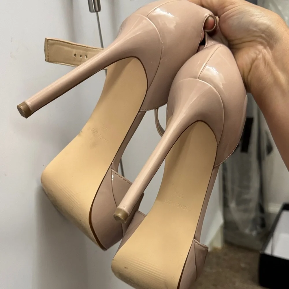 Nine West Nude Patent Platform Ankle-Strap Heel
